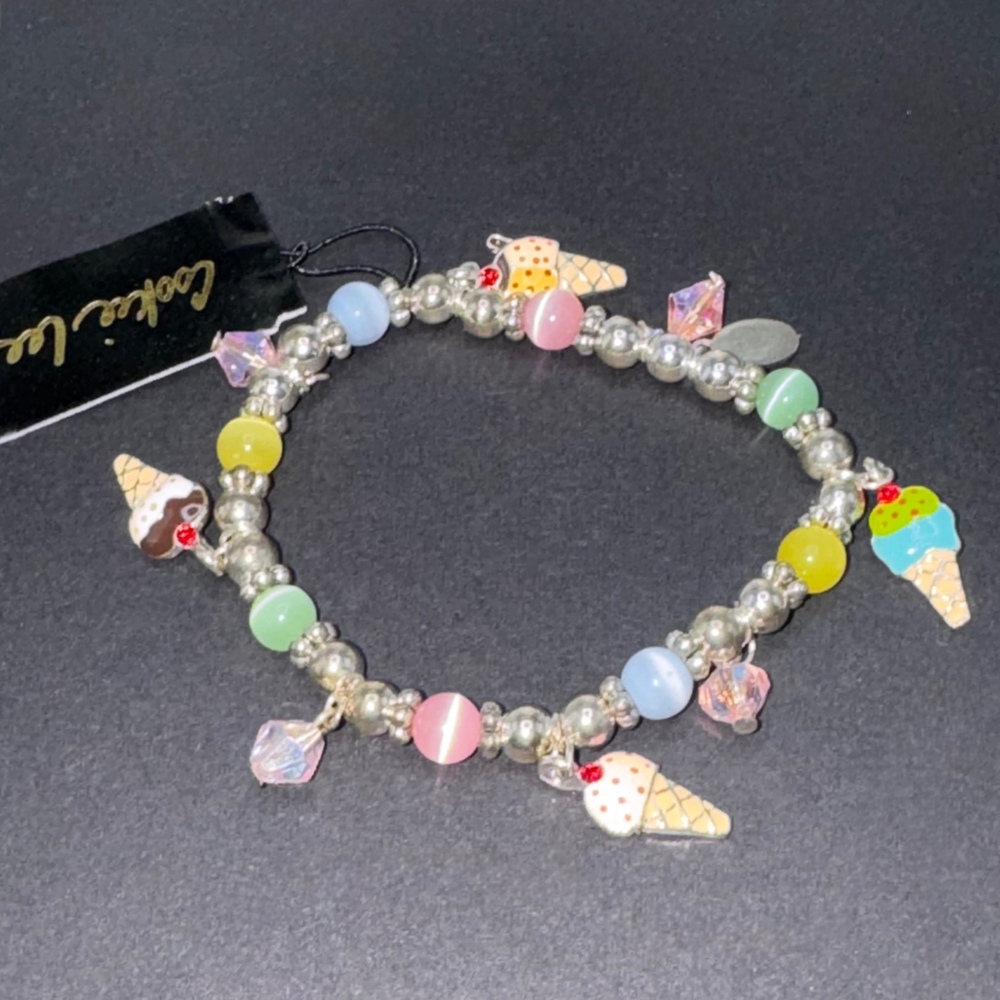 Vintage Cookie Lee Little Girls Ice Cream Cone Charm Stretch Bracelet